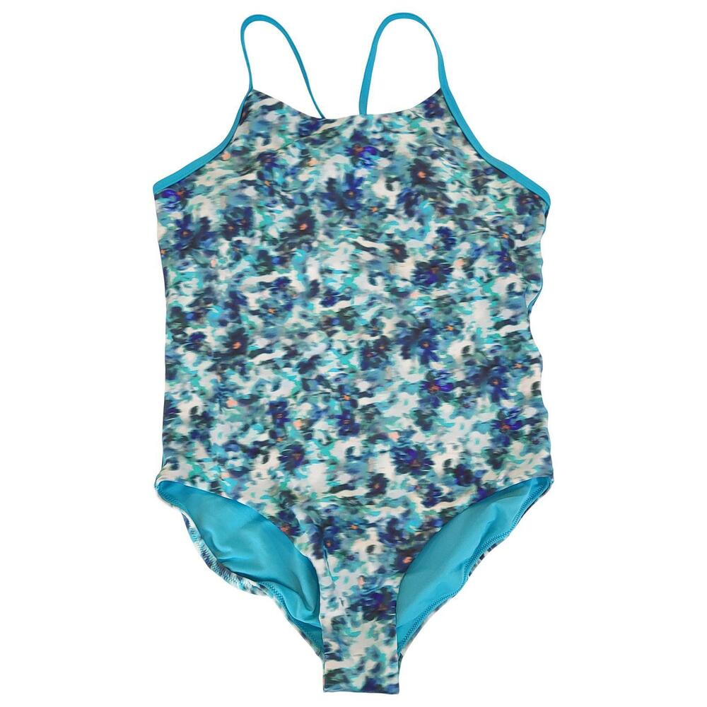 NWT Athleta Girl Swimsuit XXL 16 Blue Printed One Piece Adjustable Straps